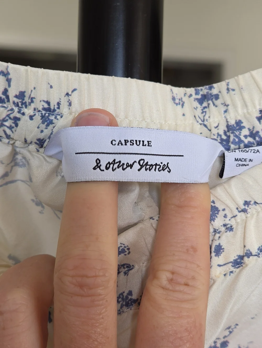 & Other Stories Cream Silk Shorts with Blue Floral Sprig Print - Picture 3 of 7